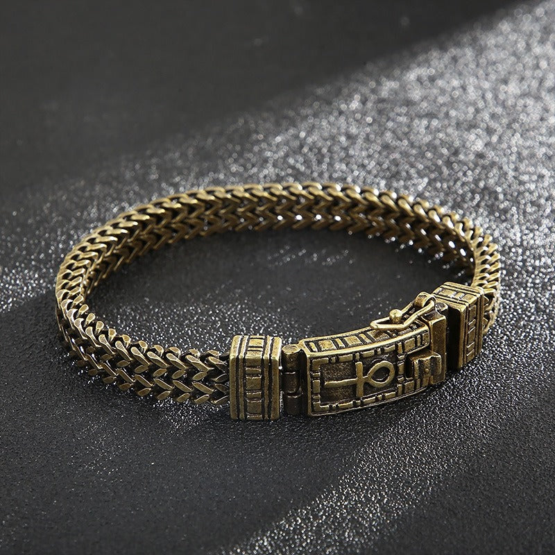 Kemstone Double-Row Titanium Steel Chain Bracelet – Rugged Punk Style for Men KB97942