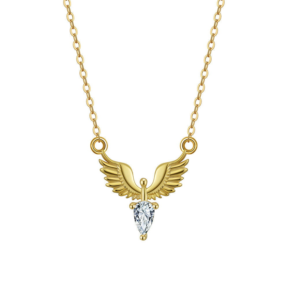 Kemstone S925 Sterling Silver Angel Wing Necklace for Women – Dainty Wing Pendant Clavicle Chain, Silver & Gold A4-APN54