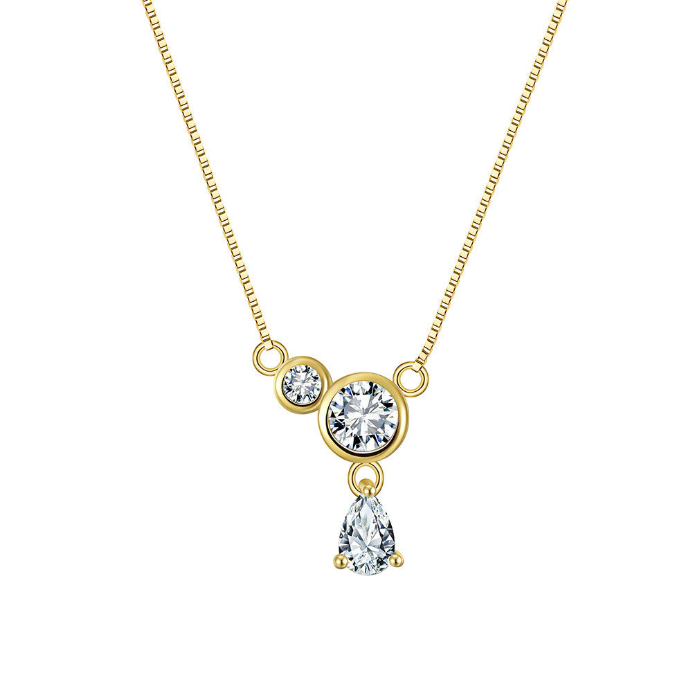 Kemstone S925 Sterling Silver Box Chain CZ Necklace for Women – Teardrop Pendant Clavicle Chain, Silver & Gold A4-APN47