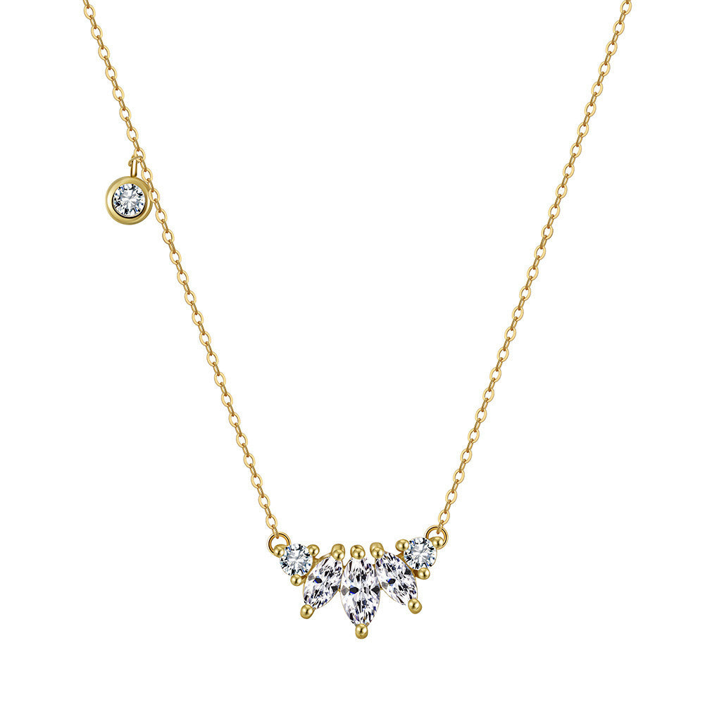 Kemstone S925 Sterling Silver Marquise CZ Pendant Necklace for Women – Oval Eye-Shaped Zircon Clavicle Chain, Silver & Gold A4-APN45
