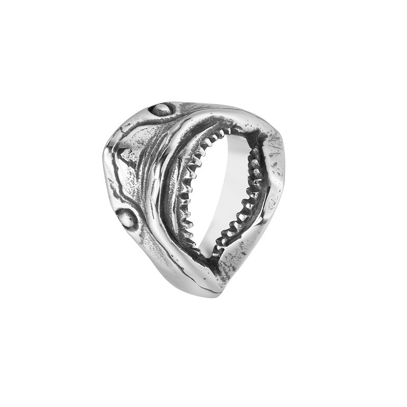 Kemston Shark Head Ring for Men Titanium Steel Vintage Texture R1625