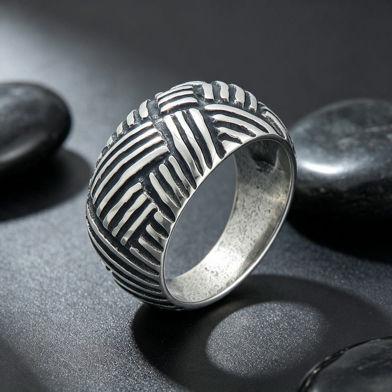 Kemston Interwoven Texture Ring for Men Titanium Steel Wide Band Vintage Style KR114788-KJX