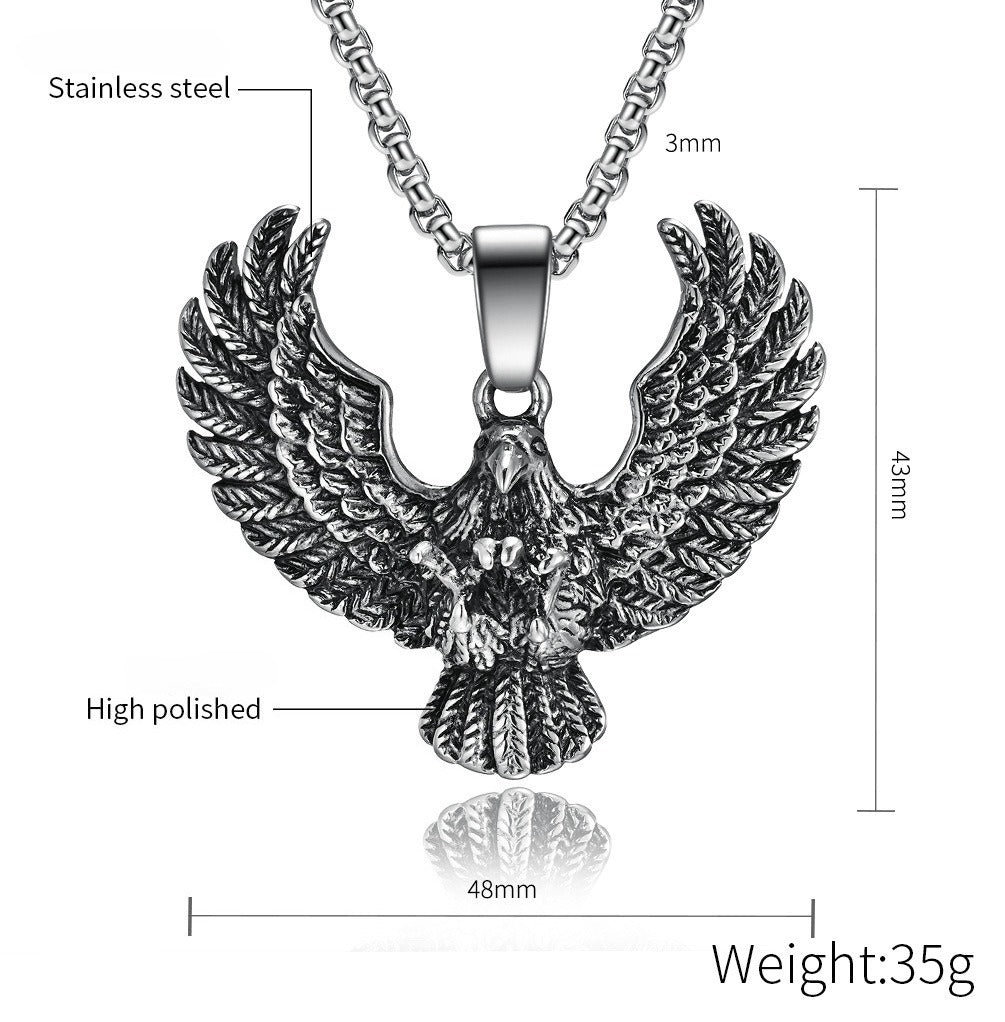 Kemstone Spread Wing Eagle Pendant Necklace for Men Stainless Steel Vintage K-PT350