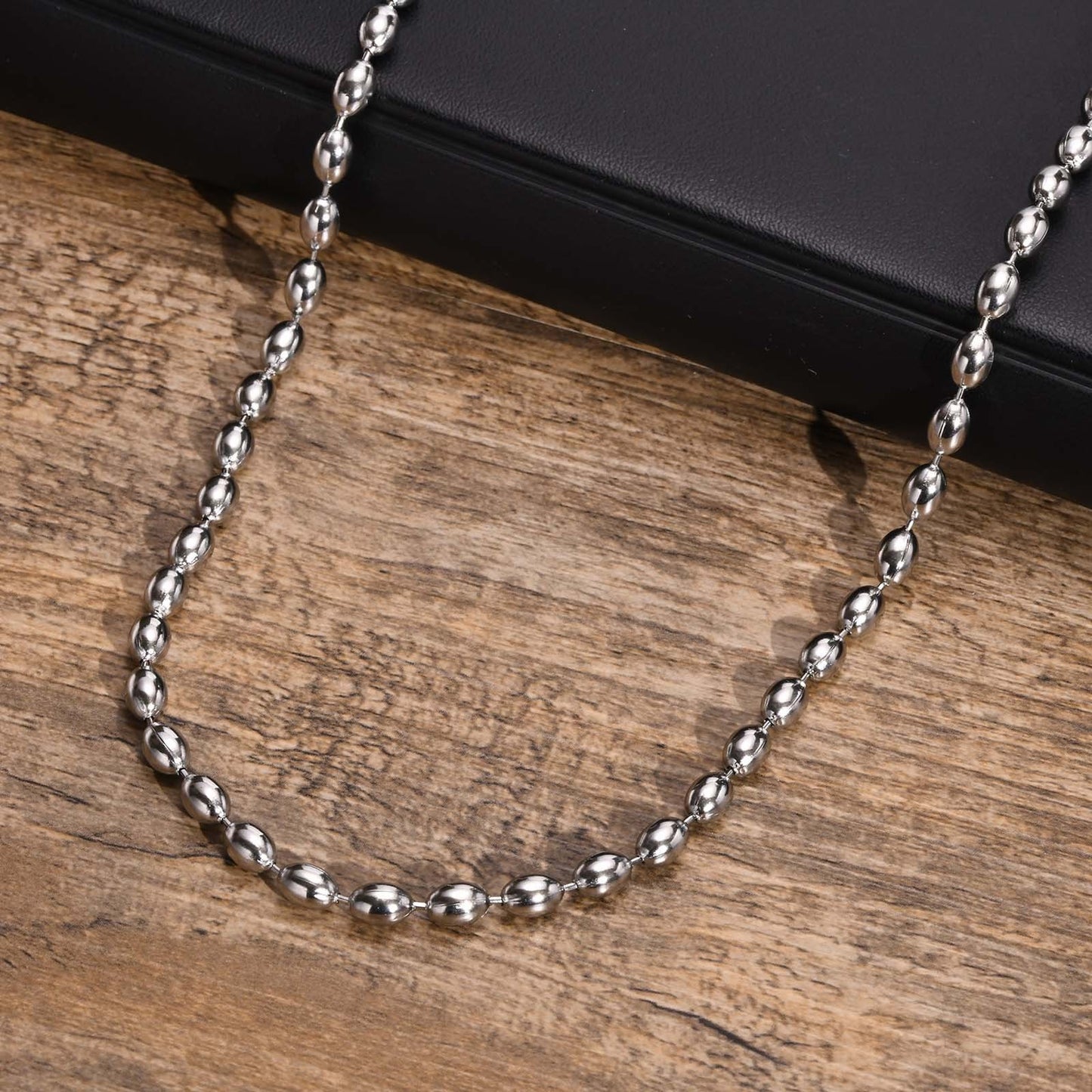 Kemstone Stainless Steel Oval Ball Chain Necklace – Minimalist Sporty Pendant NC-1253