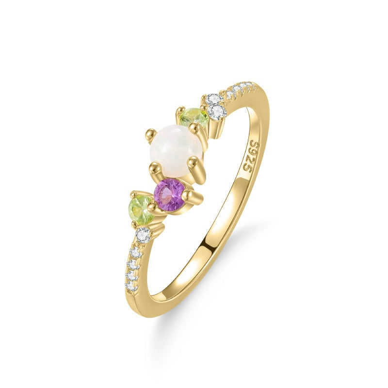 Kemstone Spring Bloom Ring – Natural Opal, Amethyst & Peridot, 18K Gold Vermeil on Sterling Silver T7-OL1124ROP