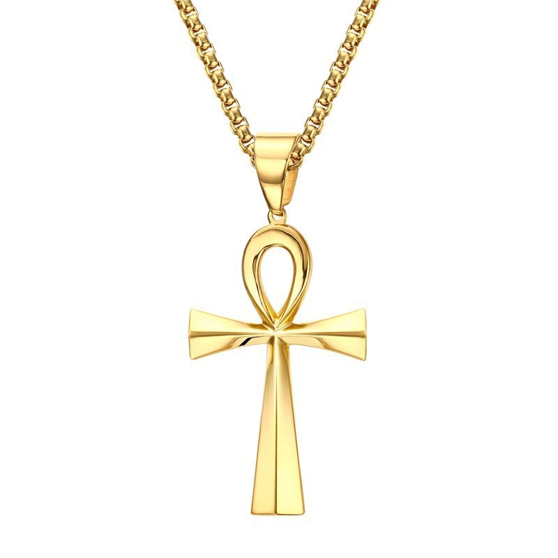 Colgante de cruz Ankh de acero inoxidable de 64 mm de Kemstone para hombre, joyería de hip hop PN-646