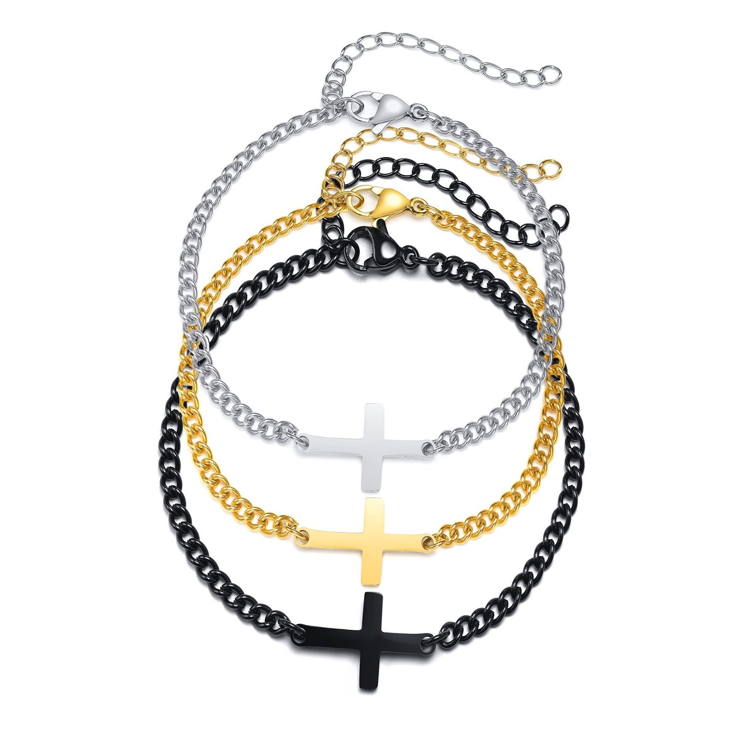 Pulsera minimalista de mujer con cadena de cuentas cruzadas de acero inoxidable Kemstone BR-1125