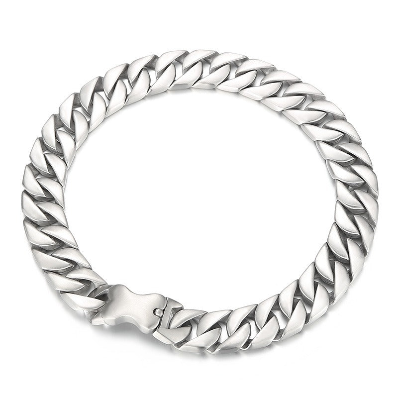 Kemstone Stainless Steel Cuban Chain Necklace with Bone Clasp – Thick Matte Finish KN1196452-KJX