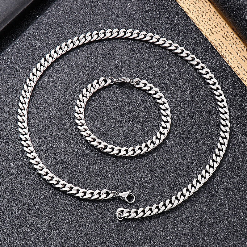 Kemstone Cuban Link Necklace & Bracelet Set – 8mm Stainless Steel Chain in Gold or Silver KS139040-Z
