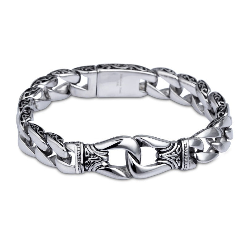 Vintage Stainless Steel Curb Chain Bracelet – 22cm Gothic & Street Style for Men KB23805-D