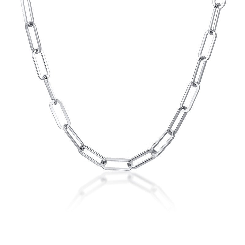 Collar de cadena de eslabones planos de acero inoxidable Kemstone - 6,5 mm, plata elegante para mujer NC-558