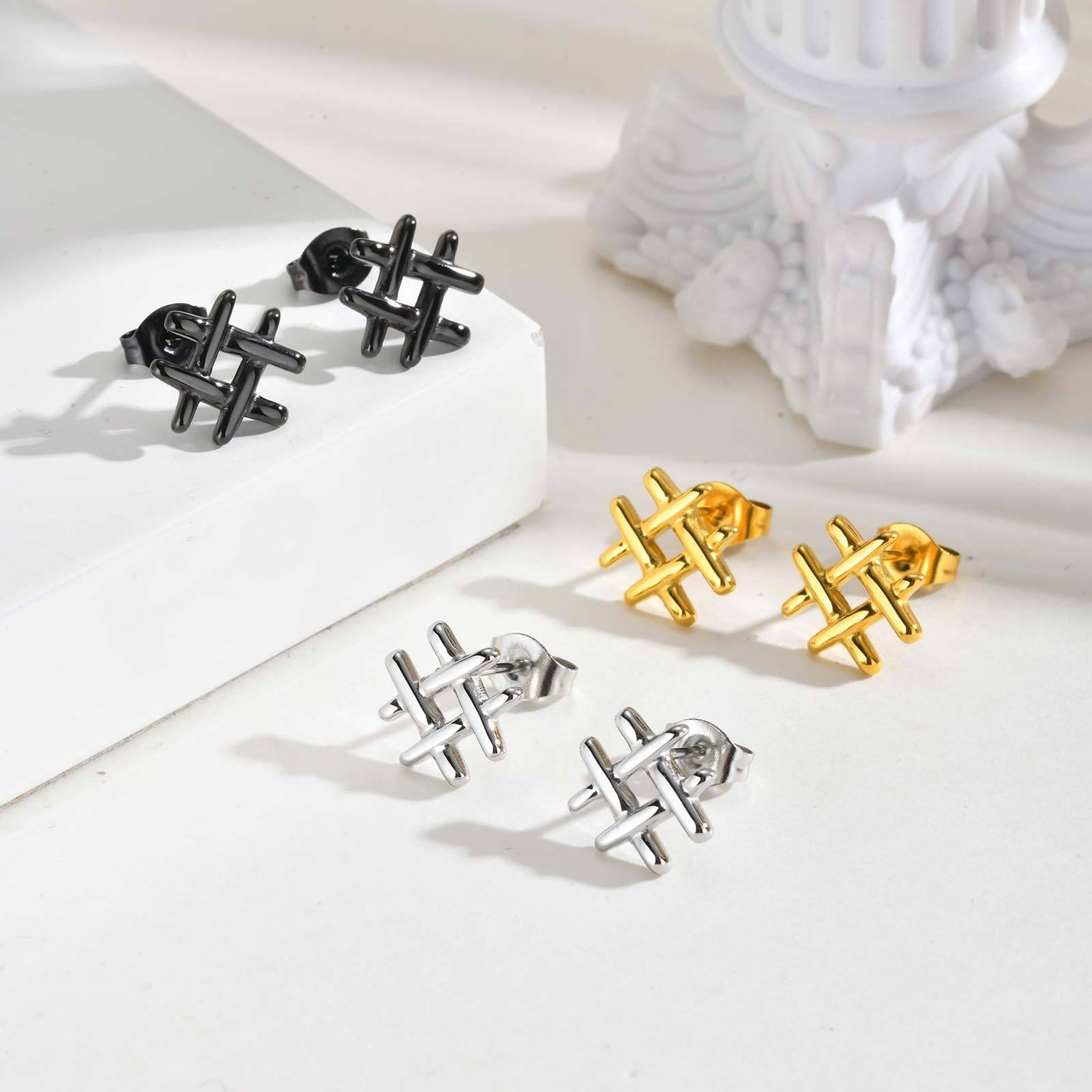 Kemstone Stainless Steel Mini Grid Stud Earrings – For Men & Women Gold, Silver, Black ES-665