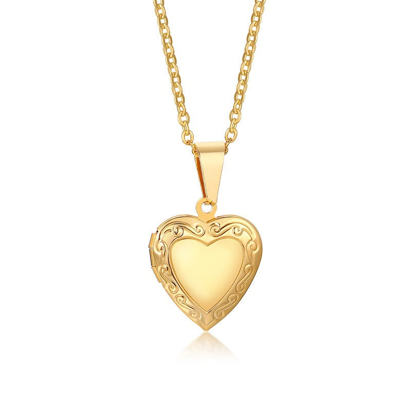 Colgante de corazón de acero inoxidable Kemstone con circonitas - Collar con dije que se abre para mujer PN-1364