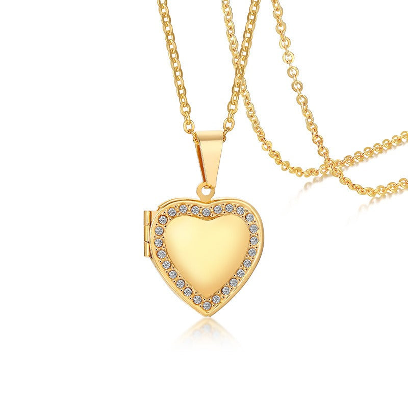 Colgante de corazón de acero inoxidable Kemstone con circonitas - Collar con dije que se abre para mujer PN-1364