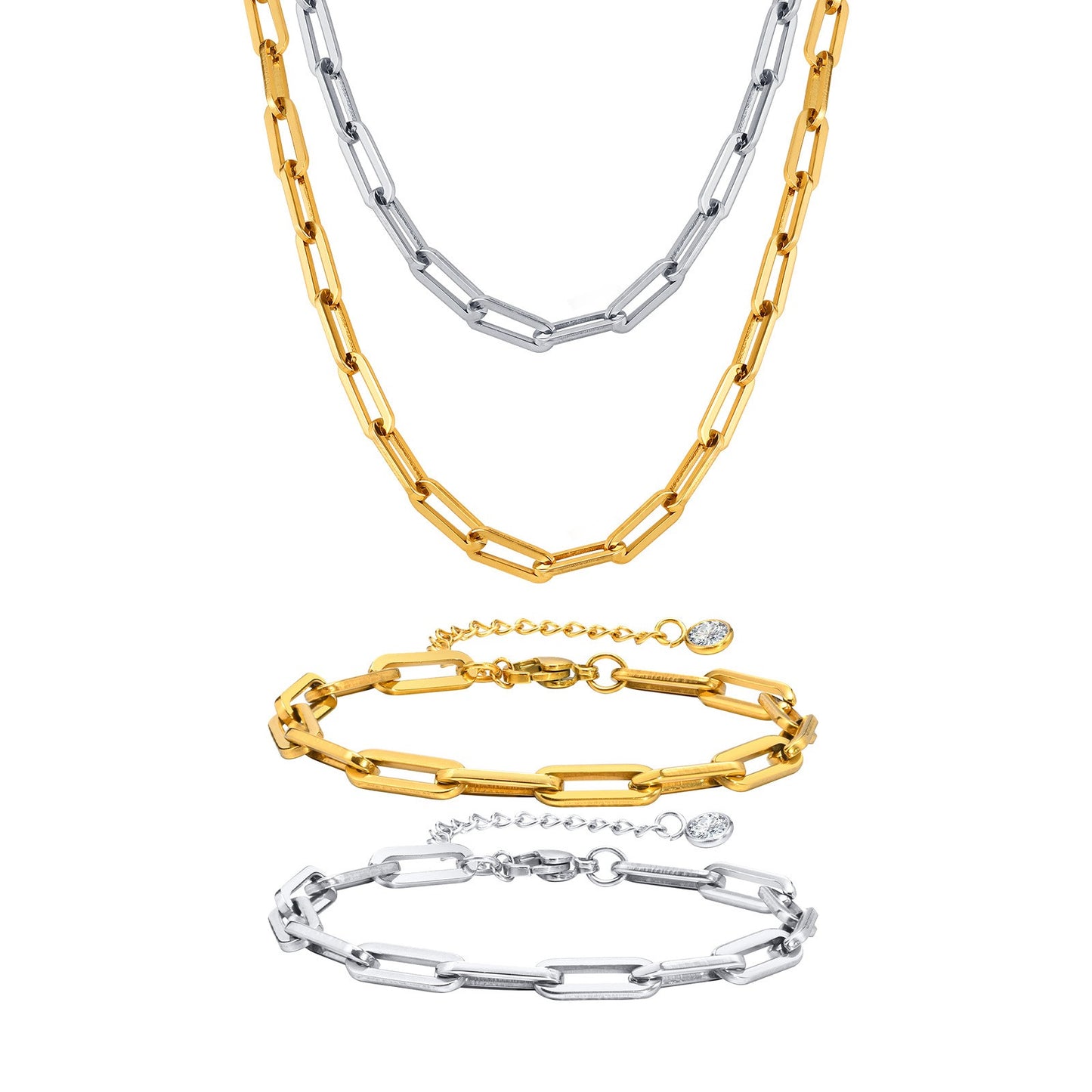 Collar de cadena rectangular de acero inoxidable Kemstone para mujer - Diseño geométrico audaz con acabado dorado pulido NC-1882