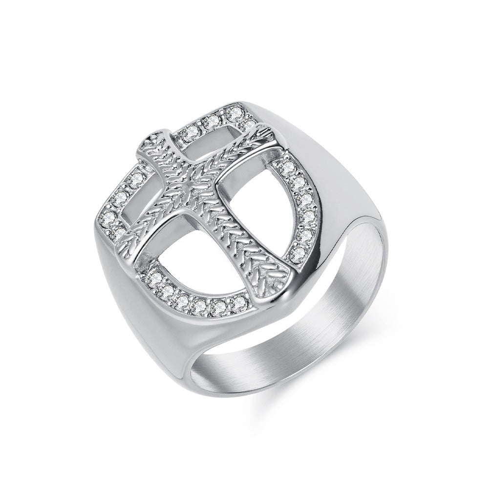 Kemstone Stainless Steel Shield Cross Ring for Men – Silver, Gold, Black K-R1010