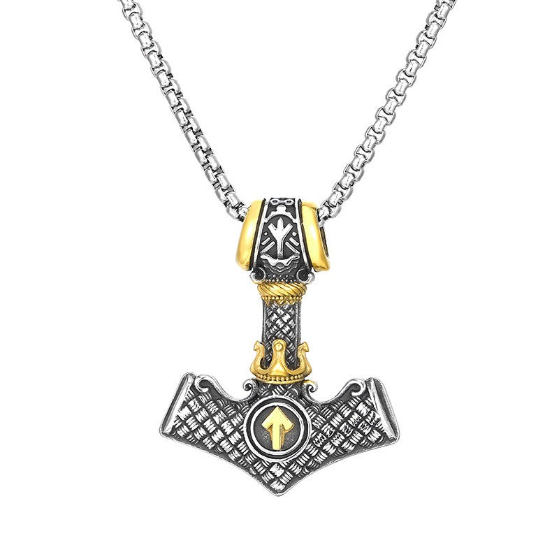 Kemstone Viking Anchor Pendant Necklace – Odin Rune Triquetra Stainless Steel Norse Jewelry KP130629-TLX