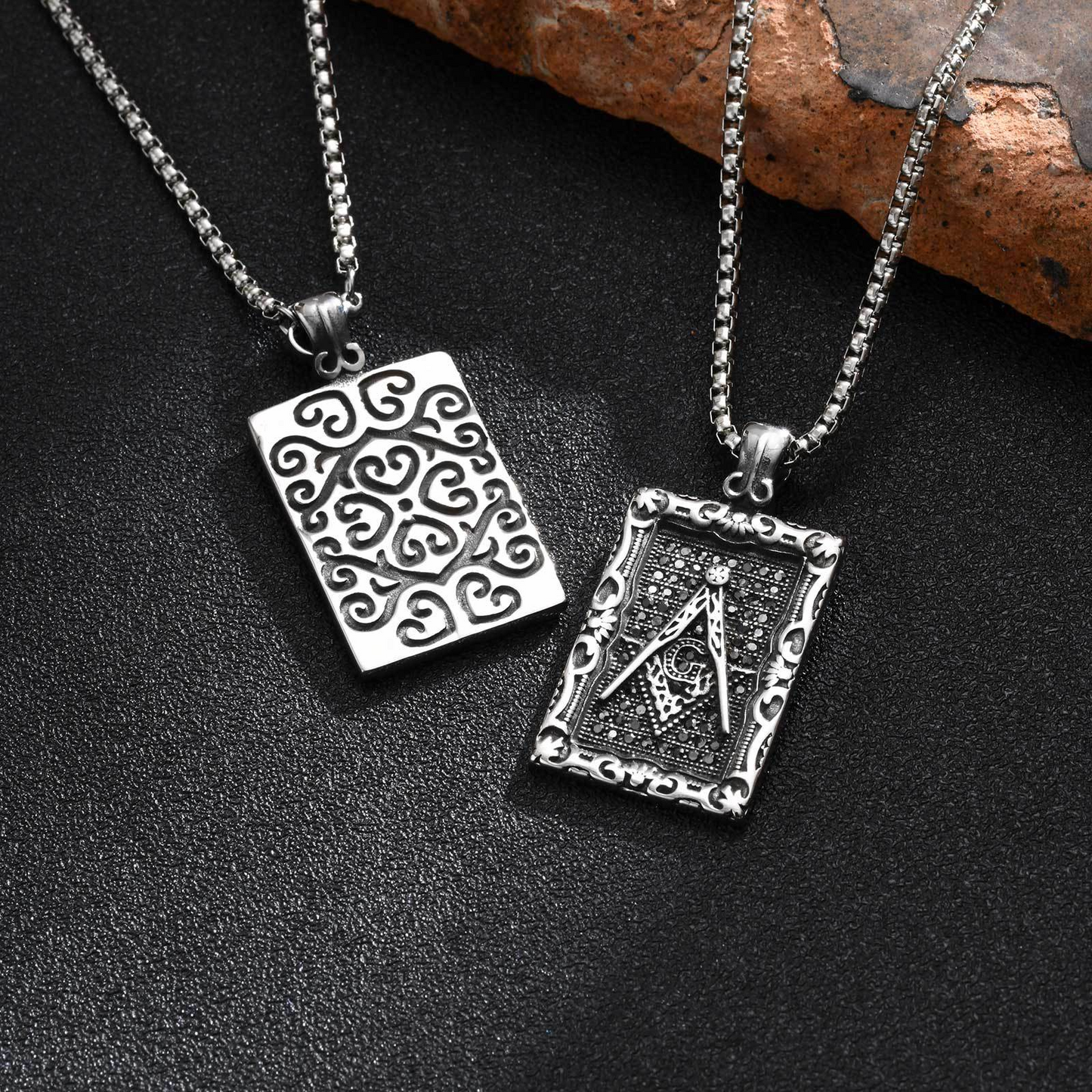 Kemstone Stainless Steel Geometric Emblem Pendant Necklace for Men PN-2156