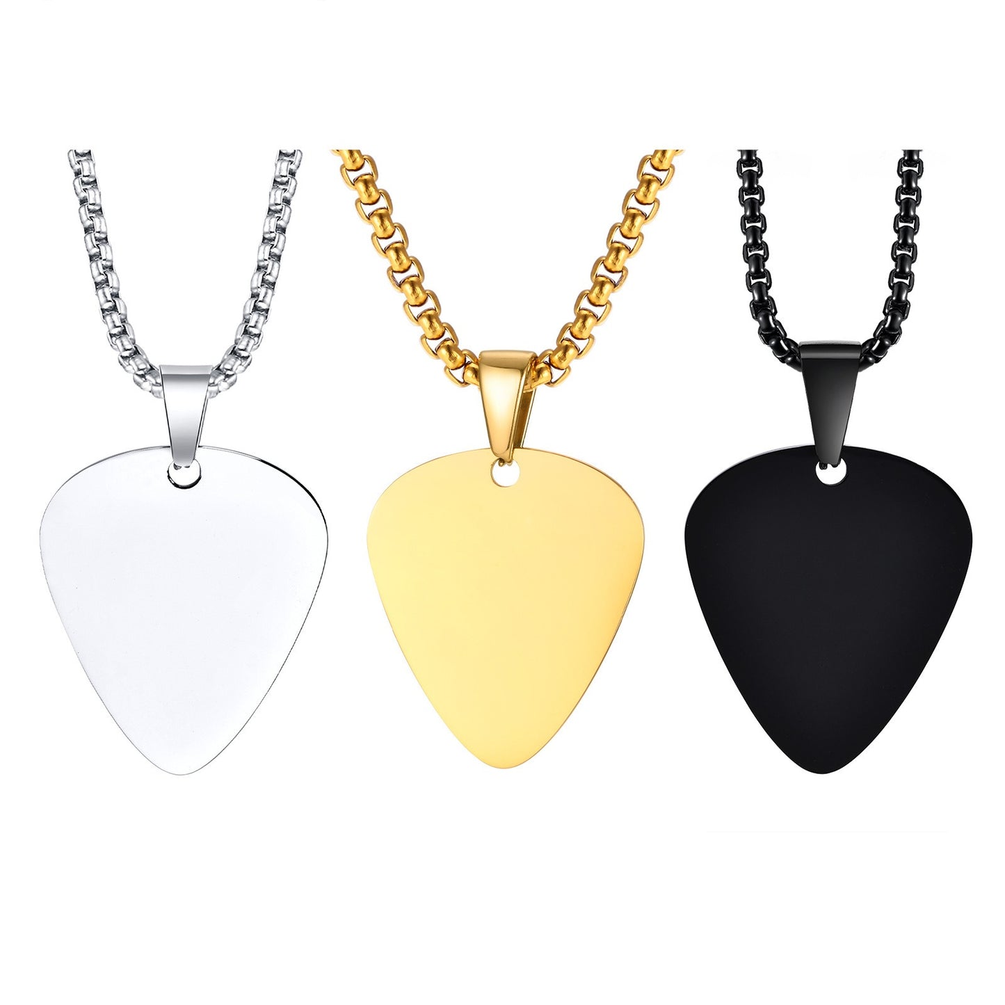 Kemstone Steel Guitar Pick Pendant Necklace – 316L Stainless Steel Minimalist Rock Jewelry PN-1843