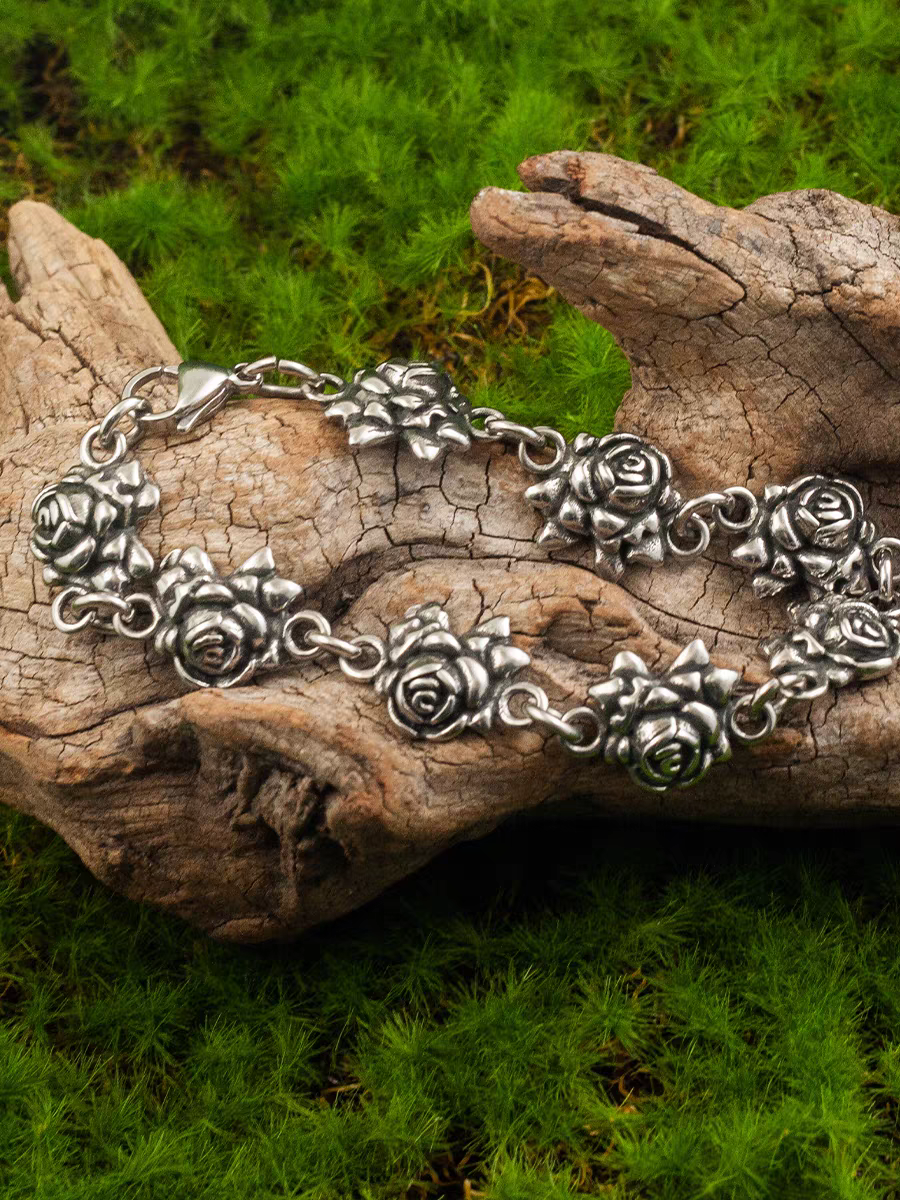 Kemstone Gothic Rock Rose Vintage Punk Titanium Steel Bracelet – For Men & Women Retro Jewelry