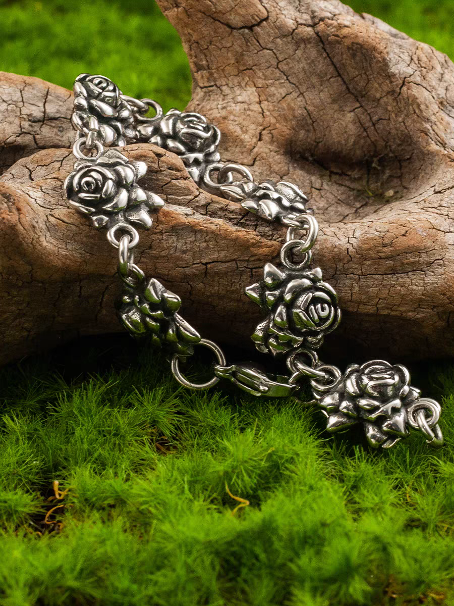 Kemstone Gothic Rock Rose Vintage Punk Titanium Steel Bracelet – For Men & Women Retro Jewelry