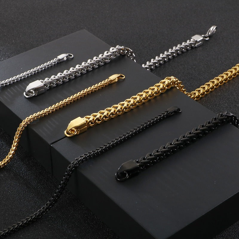 Kemstone Men’s Curb Chain Bracelet – Reversible Stainless Steel Streetwear in Gold, Silver, Black | KB129855-Z