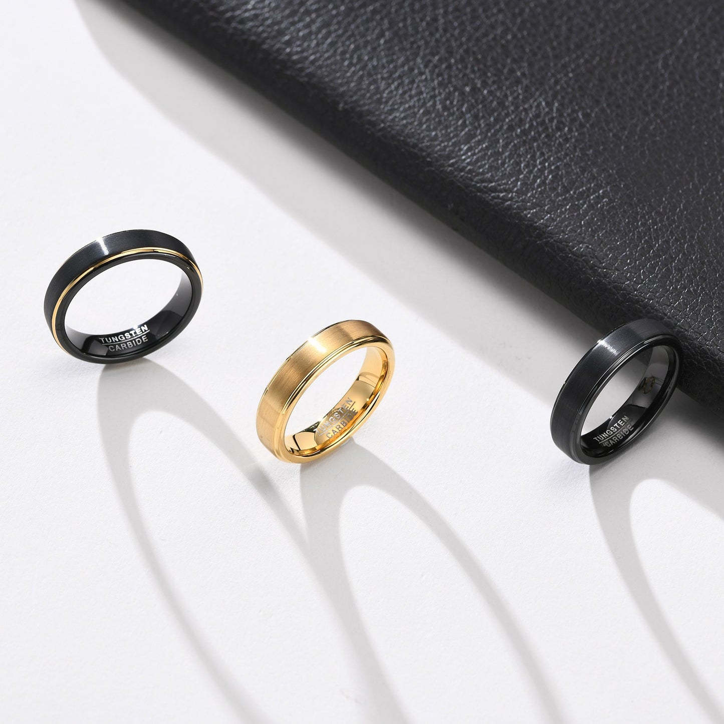 Kemstone Tungsten Steel Graduation Ring – 5mm Black & Gold Matte Finish Men's TCR-061