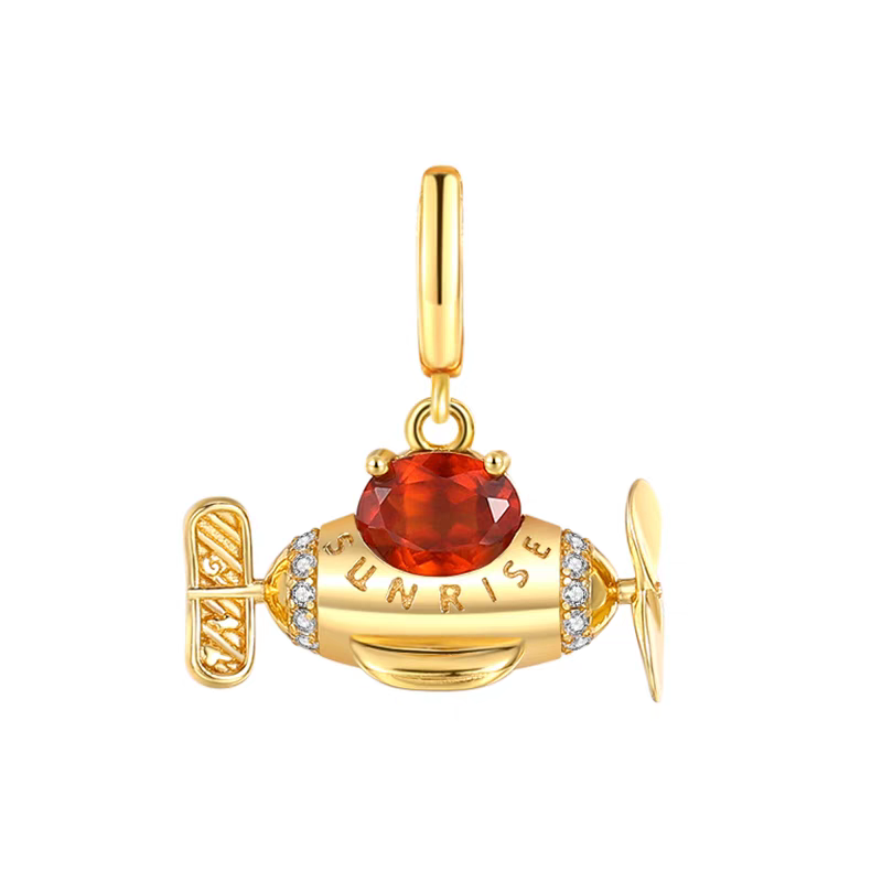 Kemstone Sunrise Plane Necklace – Spessartite Garnet Airplane Pendant, Adjustable 925 Sterling Silver Gold-Plated Chain