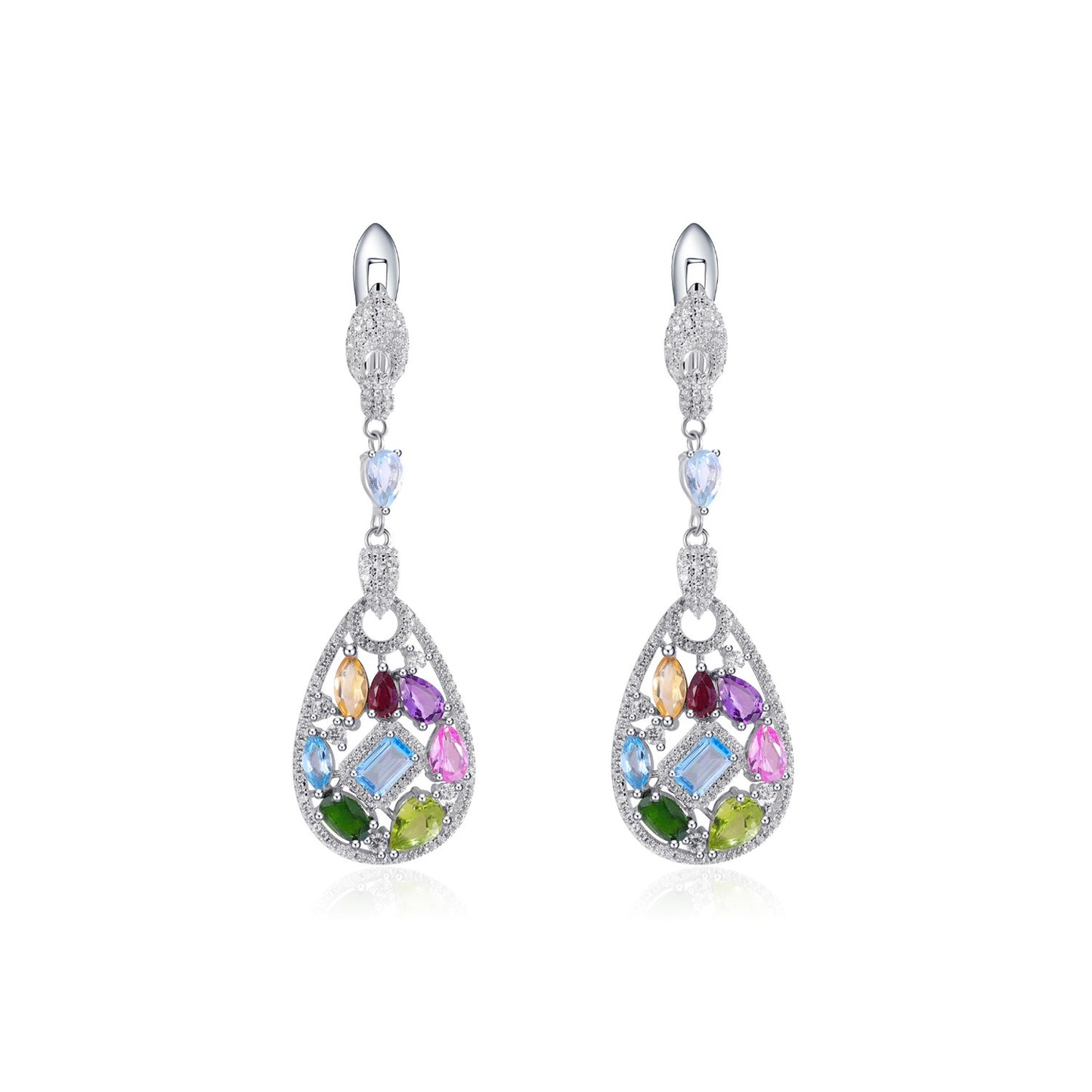 Pendientes de lágrima para mujer, diseño original, hechos a mano por Kemstone, con topacio azul natural y piedras preciosas multicolores.