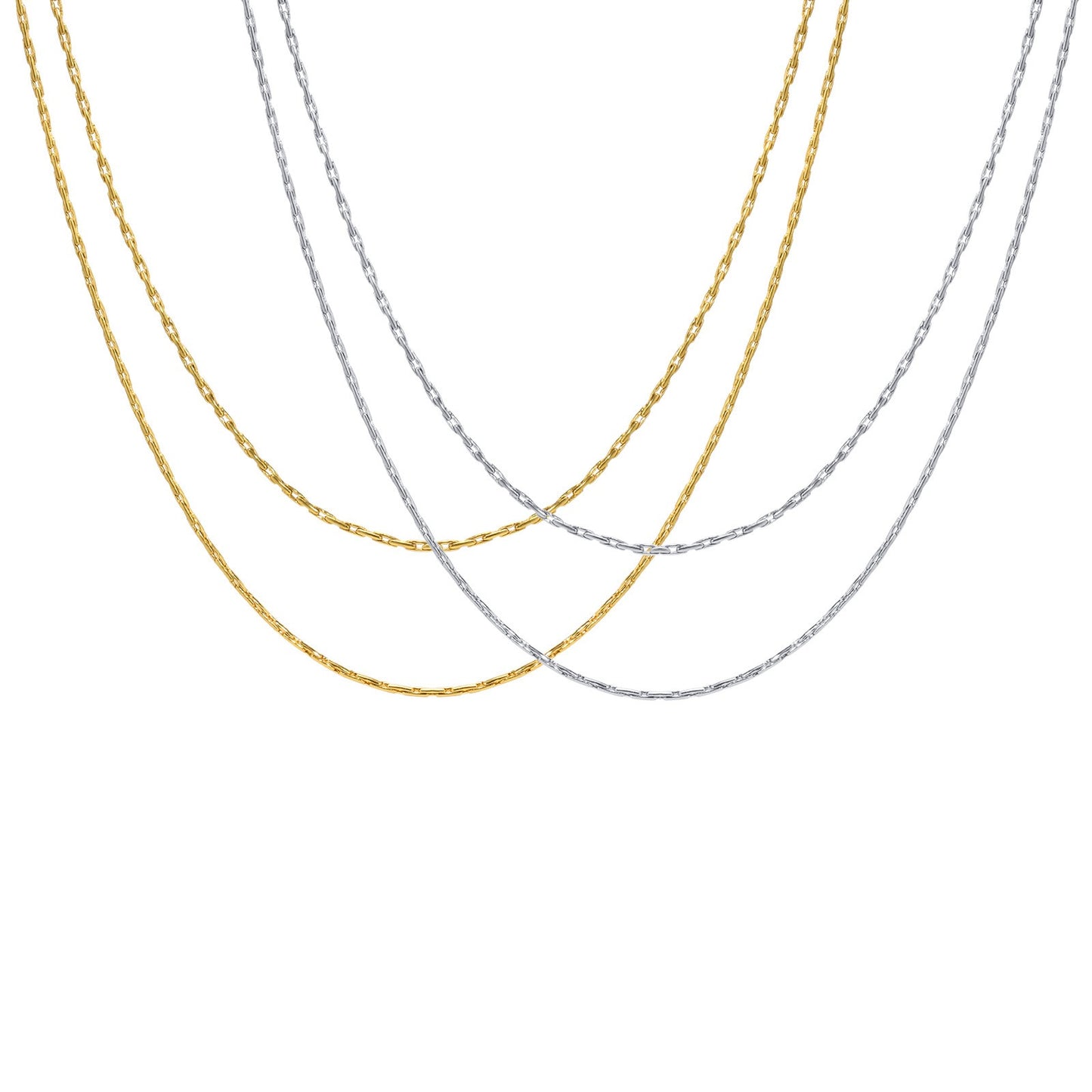 Collar de cadena ovalada de doble capa de acero inoxidable texturizado Kemstone – Joyería ligera dorada para mujer NC-1329
