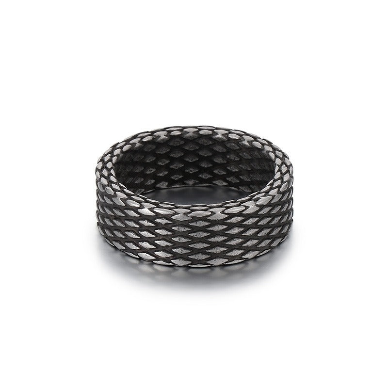 Kemstone Textured Stainless Steel Men’s Ring – Diamond Mesh Pattern, Gothic Street Style KR105816