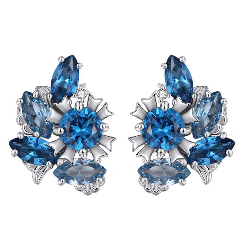 Pendientes de ola de marea de diseño original hechos a mano por Kemstone: pendientes de plata de ley bañados en oro con piedras preciosas marquesas azules vintage.