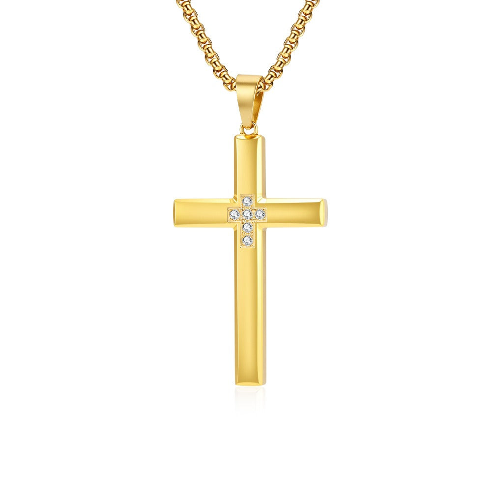 Kemstone Titanium Steel Cross Necklace – Minimalist Zircon Pendant K-PT642
