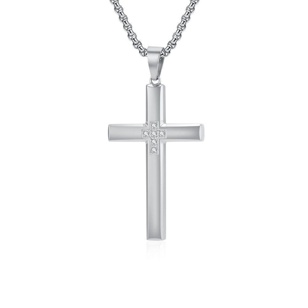 Kemstone Titanium Steel Cross Necklace – Minimalist Zircon Pendant K-PT642