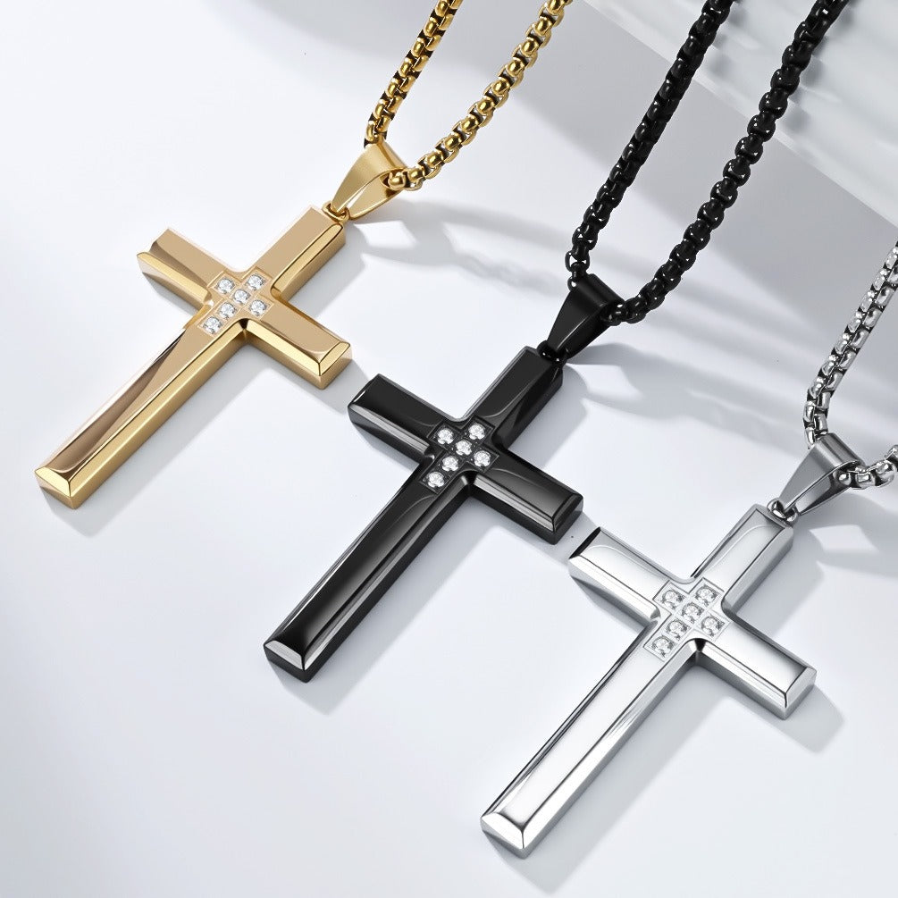 Kemstone Titanium Steel Cross Necklace – Minimalist Zircon Pendant K-PT642