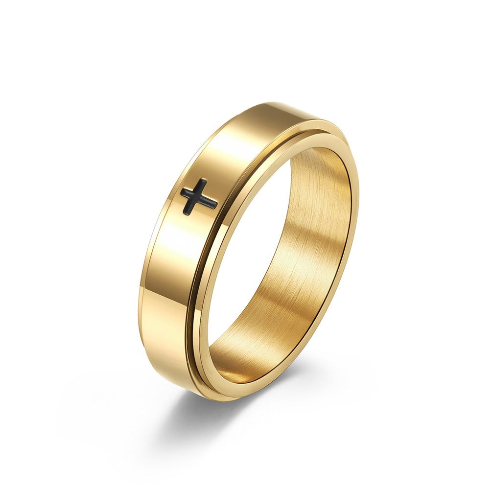 Kemstone Stainless Steel Cross Spinner Ring – Anxiety Relief Couple Band K-R565