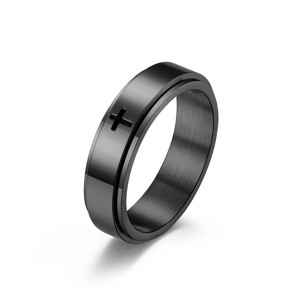Kemstone Stainless Steel Cross Spinner Ring – Anxiety Relief Couple Band K-R565