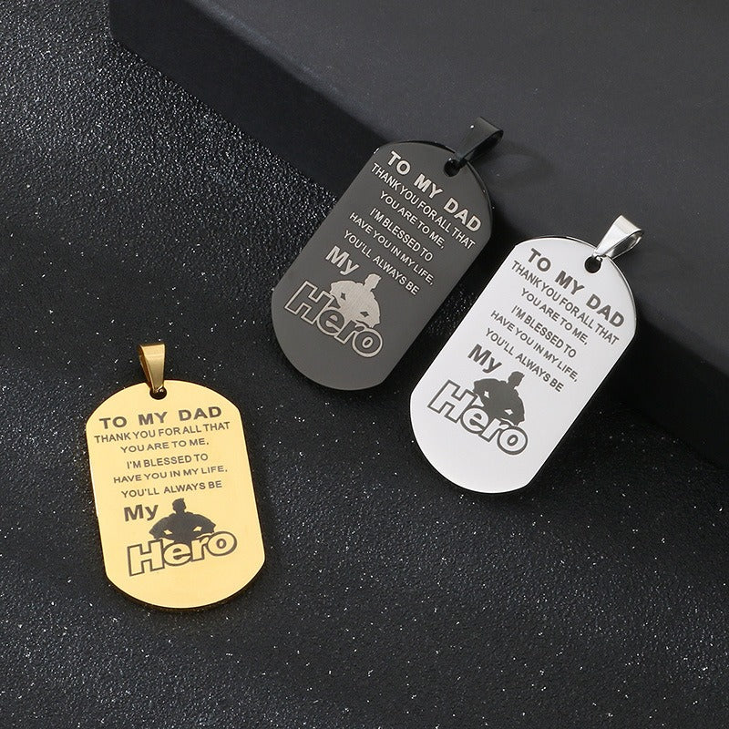 Kemstone Men’s Titanium Steel Necklace – “My Hero” Pendant KP100236-Z