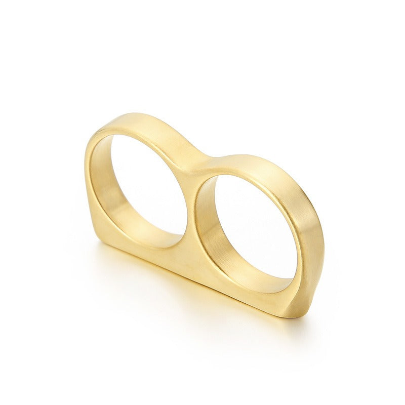 Kemstone Titanium Steel Dual-Loop Knuckle Ring – Smooth Punk Streetwear Men’s Jewelry KR92453