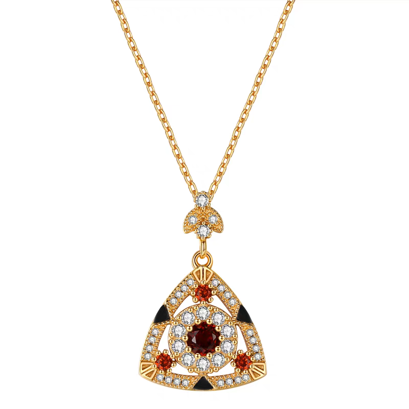 Collar de granate triangular «Culaccino» de Kemstone – Colgante vintage de plata 925 bañado en oro EMN-24244