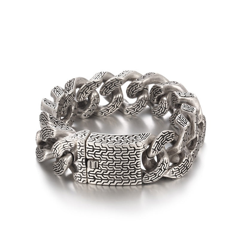 Kemstone Trident Textured Curb Chain Bracelet – Heavy Stainless Steel Viking Punk Streetwear KB179929