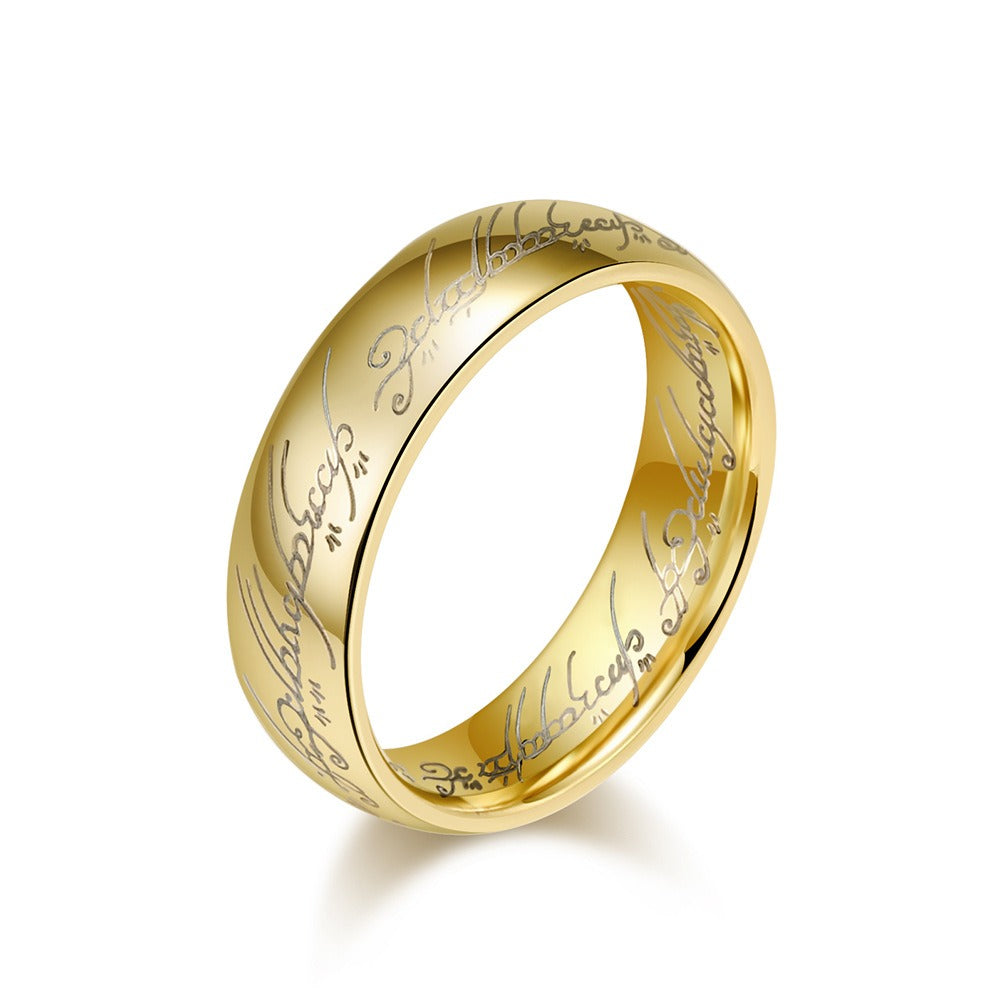 Kemstone Tungsten Steel Elvish Ring β Laser Engraved Gothic Viking Band for Men & Women | K-T032