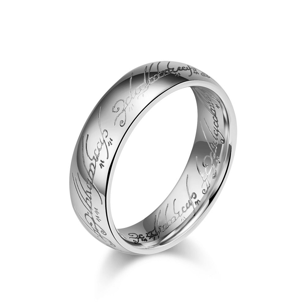Kemstone Tungsten Steel Elvish Ring β Laser Engraved Gothic Viking Band for Men & Women | K-T032