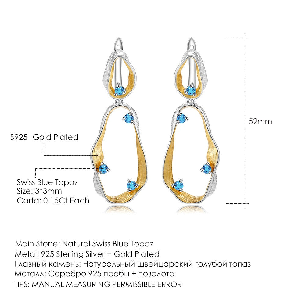 Pendientes colgantes de topacio azul suizo, peridoto y amatista, hechos a mano por Kemstone, diseño original, en plata de ley S925. Pendientes geométricos de topacio natural.