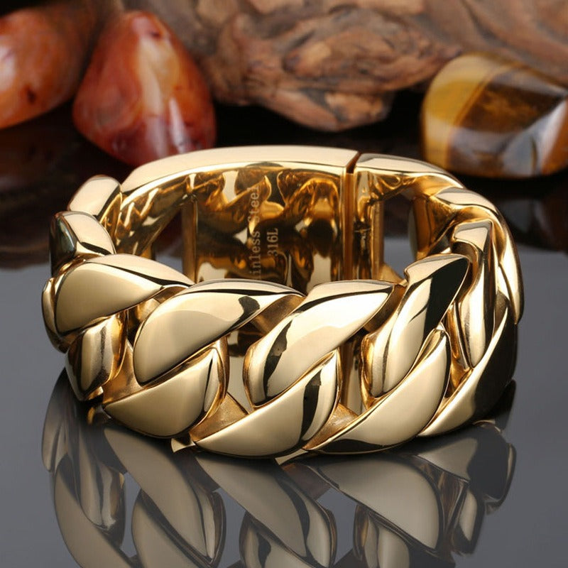 Kemstone Bold Cuban Link Bracelet for Men – 32mm Wide 316L Stainless Steel KB49305-D