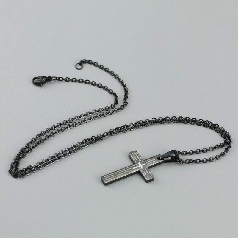 Kemstone Men’s Steel Cross Necklace – Minimalist Faith Pendant in Gold, Silver, Black PN-570