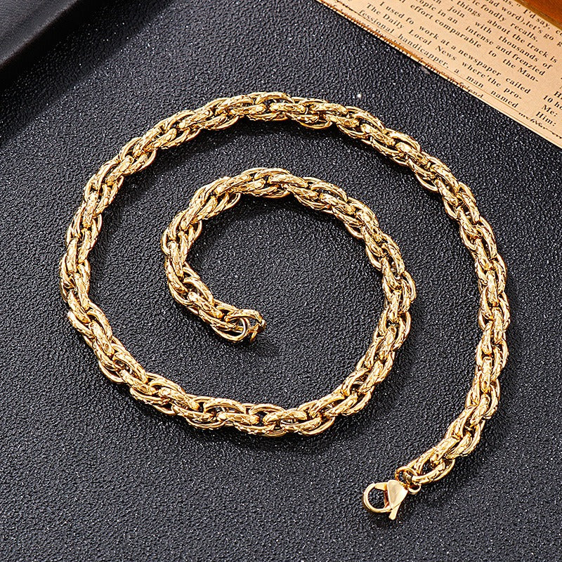 Kemstone Heavy Rope Twist Stainless Steel Chain – Bold Hip-Hop Men’s Necklace & Bracelet KS138928-Z