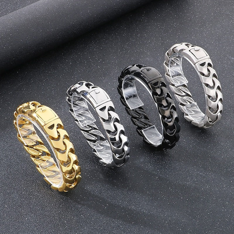 Kemstone Bold Punk Titanium Steel Square Buckle Dragon Bone Chain Bracelet Handmade 22CM KB112527-BD
