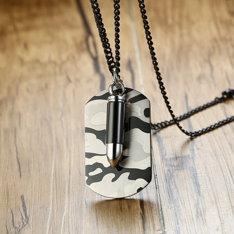 Colgante de bala de camuflaje táctico Kemstone - Collar resistente de acero de titanio para hombre, ideal para exteriores y estilo urbano PN-1070