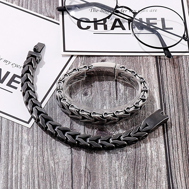 Kemstone Vintage Punk Titanium Steel Bone Chain Bracelet – Bold Retro Style KB148837